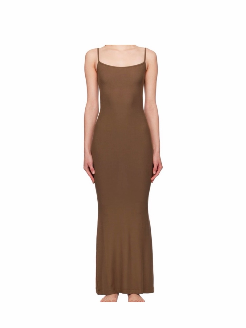 Sleek Brown Spaghetti-Strap Maxi Dress